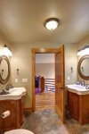 Big Bear Lodge upstairs bath with twin sinks.